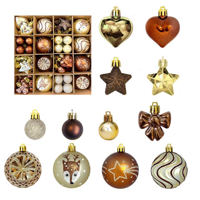 Catzon 64 Pcs Christmas Ornaments with Bow & Star & Heart Shaped Great for Holiday Party Decor-Set 9
