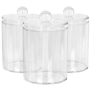 Harbour Housewares Reusable Plastic Bathroom Canisters with Clear Lid - Pack of 3