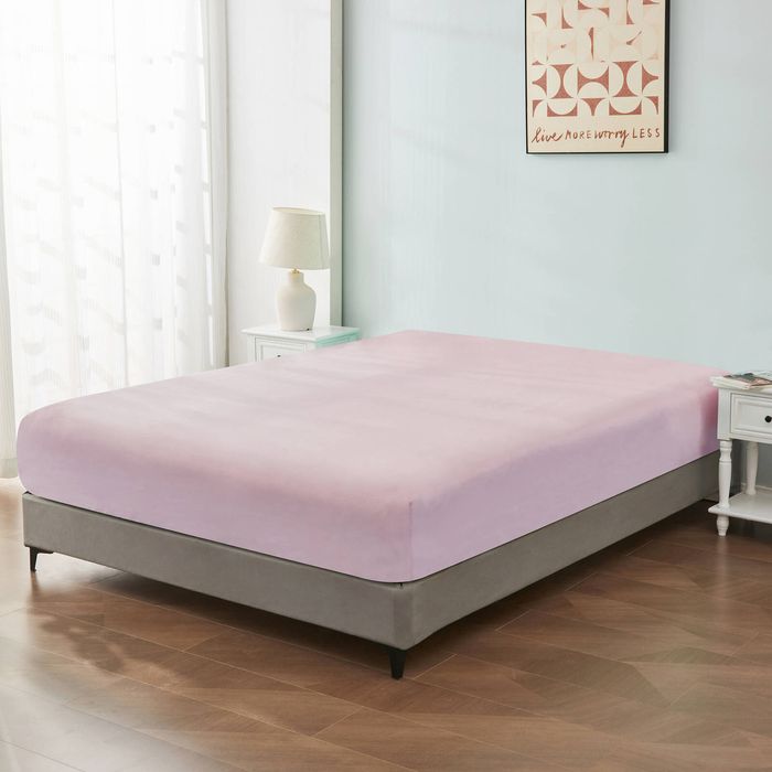 LINENOVA Premium Cotton Blend Deep Pocket Fitted Sheet - Queen, Light Pink