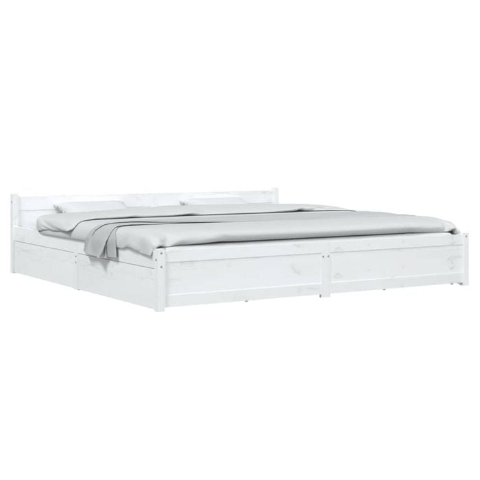 vidaXL Bed Frame with Drawers White 183x203 cm King Size Bed Base Bedstead