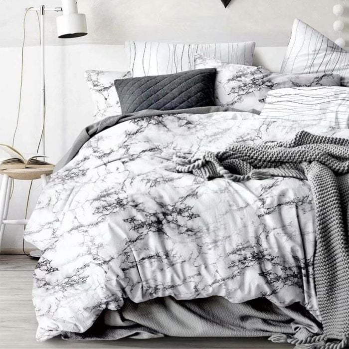 Dreamfields King Single Marble Design Soft Quilt Doona Duvet Cover Set