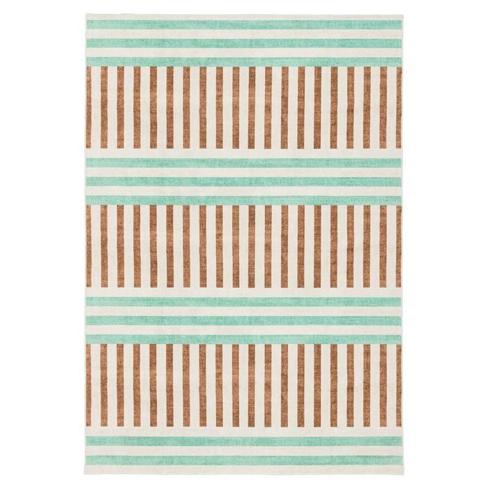 Loopsie-290cm X 190cm-canyada Stripe Printed Green And Brown Washable Rug