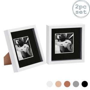 Nicola Spring 2 Piece 8 X 8 3d Shadow Box Photo Frame Set - Craft Display Picture Frame With 4 X 4 Mount - White