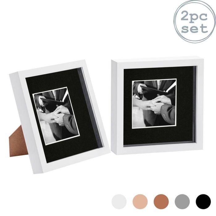 Nicola Spring 2 Piece 8 X 8 3d Shadow Box Photo Frame Set - Craft Display Picture Frame With 4 X 4 Mount - White
