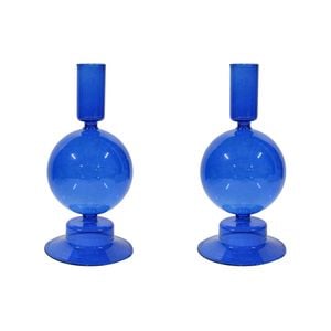 2PK Glass Elle 19cm Taper Stick Candle Holder - Azure