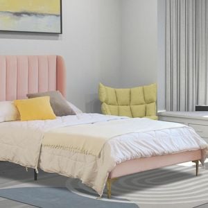 Istyle Modern Classic Herman Double Velvet Bed Frame Pink with Gold Legs