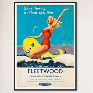 Galrie Vintage Fleetwood Lancashire Family Resort Travel Poster for Home Décor Wall Art, Black Frame, A2 42 x 60cm (16 x 24inch)