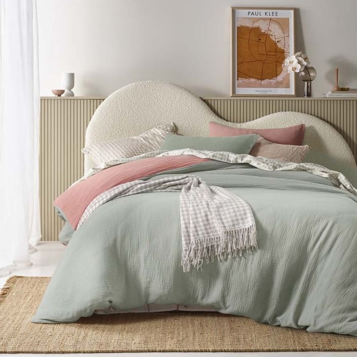 Vintage Design Homewares Queen Sage Green Hugo Reversible Sage/clay Cotton Gauze Quilt Cover Set