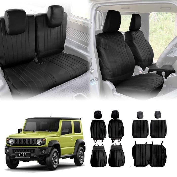Seat Covers Full Set for Suzuki Jimny 3-Door 2018-Onwards Black Premium Vintage PU Leather Interior