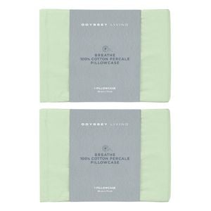 2x Odyssey Living Breathe Cotton Standard Pillowcase 48cm X 73cm Sage