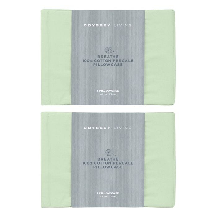 2x Odyssey Living Breathe Cotton Standard Pillowcase 48cm X 73cm Sage