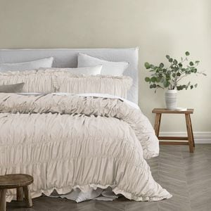 Vintage Design Haven Natural Washed Cotton Quilt Cover Set -  King Bed