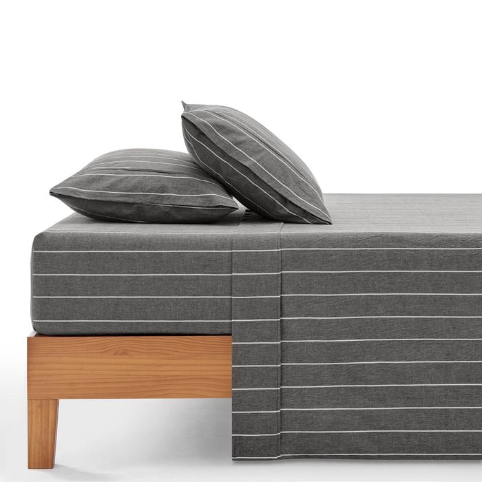 Dreamaker Rumi Washed Cotton Sheet Set Graphite With White Stripe Double Bed