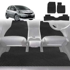 6D Diamond Car Floor Mats for Honda Jazz 2008-2014-Full Set-Black-Outback GT