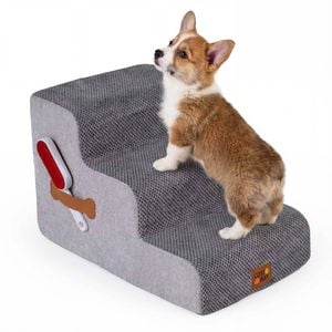 Costway 3 Steps Dog Foam Stairs Non-slip Soft Ladder W/lint Roller Grey