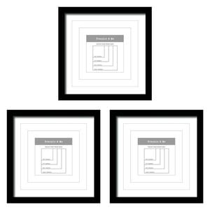 3PK Frankie & Me Window Wooden Multi-Mat Square Photo Frame Decor 32.5cm Black
