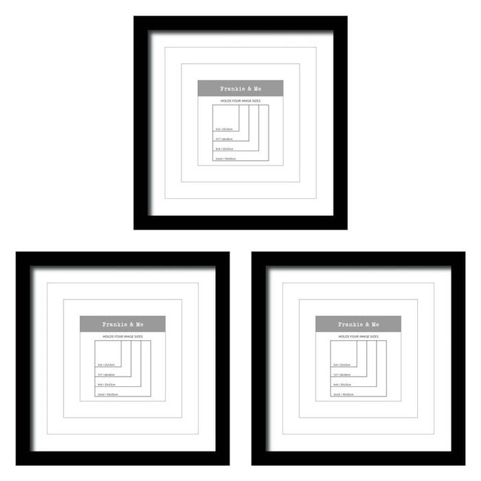 3PK Frankie & Me Window Wooden Multi-Mat Square Photo Frame Decor 32.5cm Black