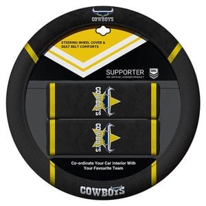 Queensland Cowboys Official Nrl Steering Wheel Cover And Seat Belt Cover Set