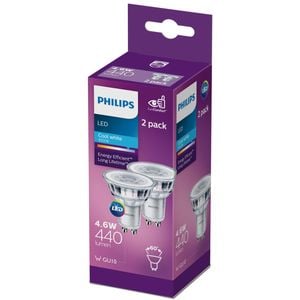Philips GU10 LED 440Lm Cool White 4.6W Spot - 2 Pack
