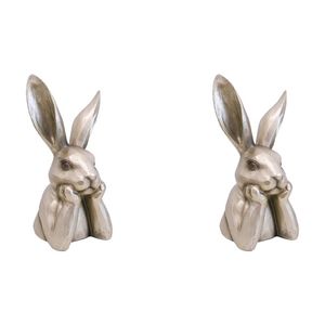 2x LVD Polyresin Sculpture Hare Contemplating Figurine Home Decor Gold Small