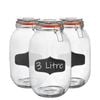 Argon Tableware 3x Glass Storage Jars & Labels Set - 3l/105.5oz 4 Colour Seals Airtight Kitchen Storage Container Preserving Jar