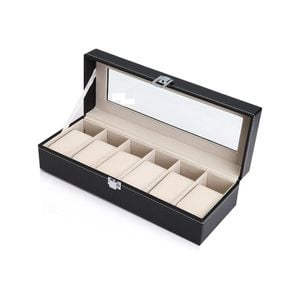 Black PU Leather Watch Organizer Display Storage Box Cases for Men & Women (6 slots)
