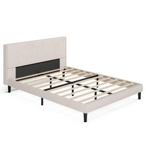 Ufurniture Double Bed Frame Base Velvet Upholstered Headboard Mattress Platform Beige