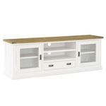 Leura Belle Entertainment Tv Unit In Brushed White With Natural Timber Top