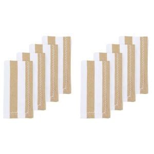 2x 4pc Porto Lola Cotton Reusable Striped Napkins Serviettes 45x45cm Almond