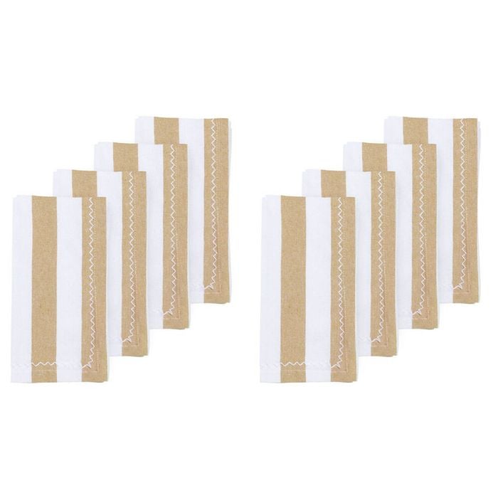 2x 4pc Porto Lola Cotton Reusable Striped Napkins Serviettes 45x45cm Almond