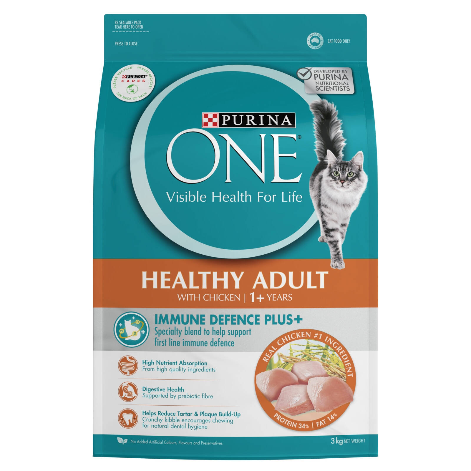 Purina ONE 3kg Healthy Adult Chicken Dry Cat Food - Bunnings New