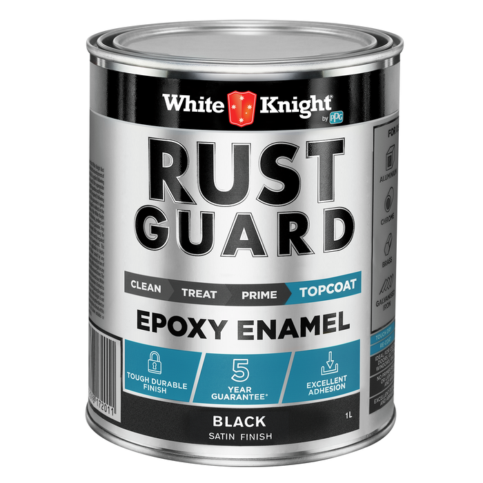 White Knight 1L Black Satin Rust Guard Epoxy Enamel Paint