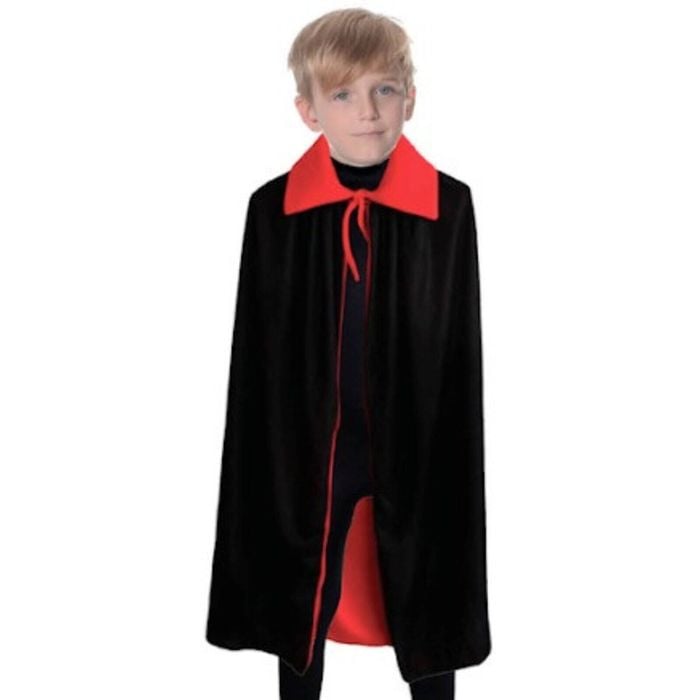 Halloween Kids Fancy Cape Red Black Long Cloak Coat Witch Ghost Vampire Costume 6-9 Years Old
