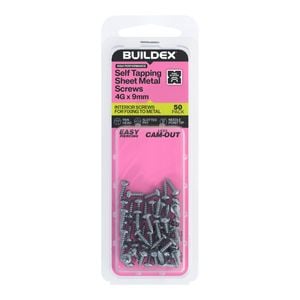 Buildex 4G x 9mm Zinc Plated Self Tapping Sheet Metal Screws - 50 Pack