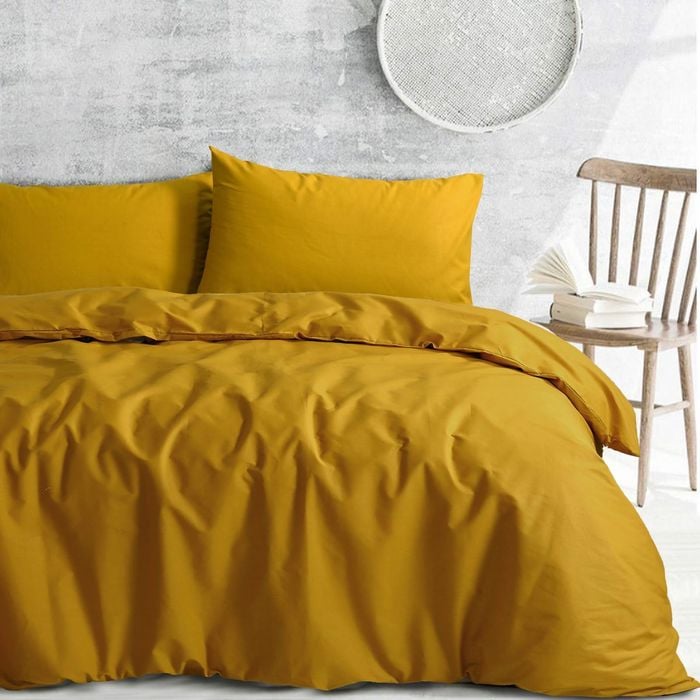 Amson Royale Cotton Mustard Queen Quilt Cover Set with four standard pillowcases