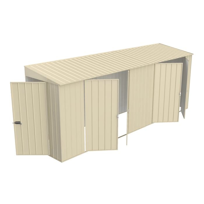 Build-a-Shed 1.2 x 5.2 x 2.0m Cream Skillion Double Plus Double Hinged Side Doors Shed