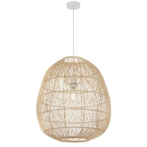 Telbix Rana Modern Pendant Hanging Lamp Light Metal Rattan Natural White