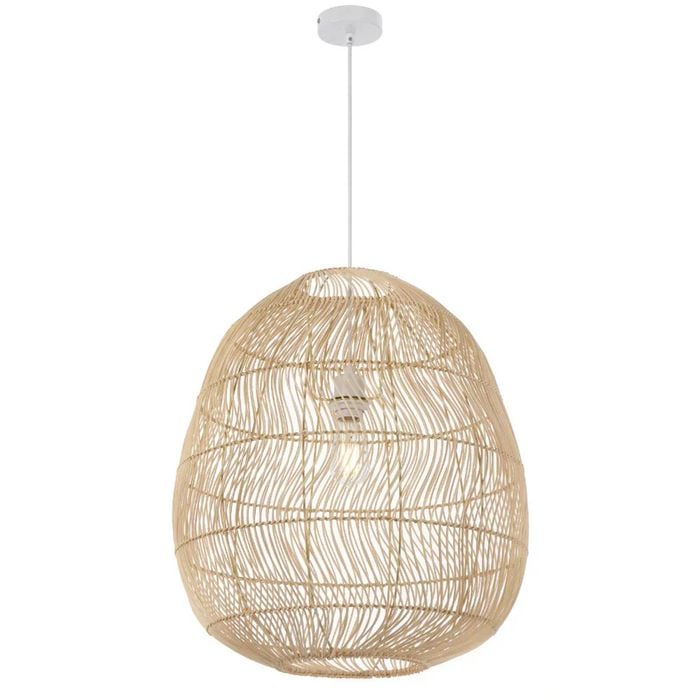 Telbix Rana Modern Pendant Hanging Lamp Light Metal Rattan Natural White