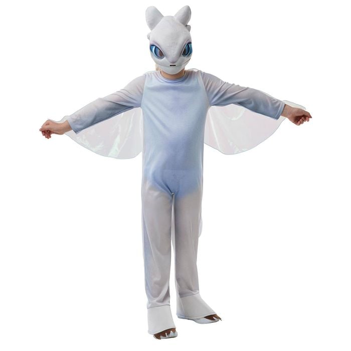 How to Train Your Dragon Light Fury Kids Halloween Costume – Jumpsuit, Wings &amp; Mask, White Colour, Small