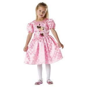 Minnie Mouse Satin Dress Halloween Costume with Puffy Sleeves and Tulle Underskirt – Pink Colour, 3-5 Years