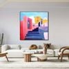 Santorini Rise - Geometric Architecture Framed Wall Art Painting (100x100cm)