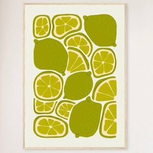 Galrie Vibrant Lime Print from Abstract Fruit Collection for Kitchen Wall Decor, Wood Frame, A4 21 x 30cm (8 x 12inch)