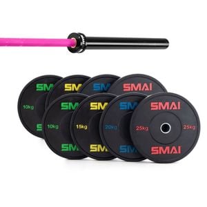 Smai 155kg Hd Bumper Plate Set Inc 15kg Barbell - 15kg Magenta Barbell