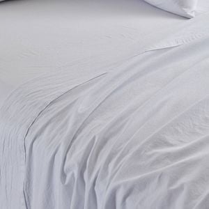 Stonewash Flat Sheet Queen 255x260cm White 100% Cotton Myhouse