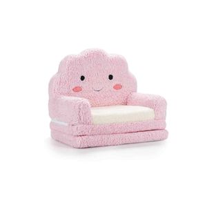 Costway 2-in-1 Foldable kids Sofa Bed Convertible Lounger Children Couch Cloud Designs-Pink