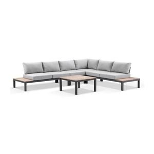 Nova Package C Outdoor Aluminium Modular Corner Lounge Charcoal & Textured Olefin Grey Cushions