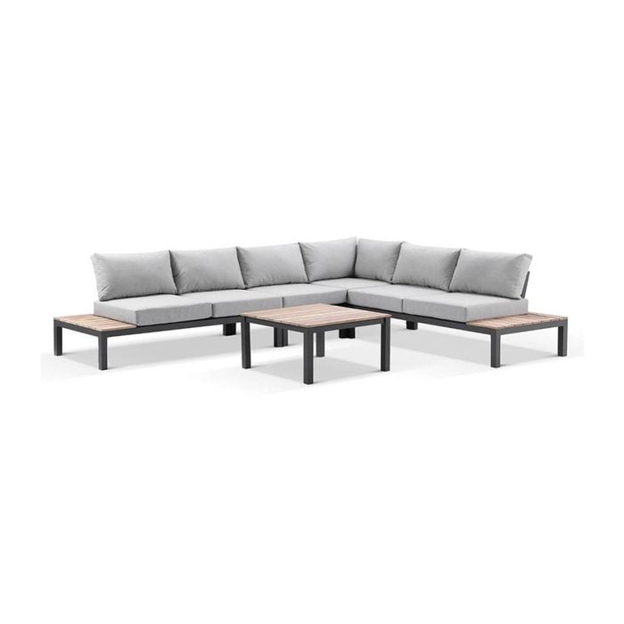 Nova Package C Outdoor Aluminium Modular Corner Lounge Charcoal & Textured Olefin Grey Cushions