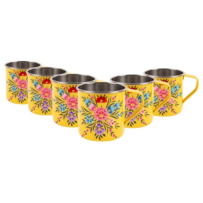 BillyCan Pansy 450ml Hand-Painted Camping Mugs - Pack of 6