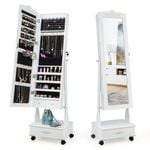 Costway Rolling Mirror Jewellery Cabinet Makeup Storage Organizer White