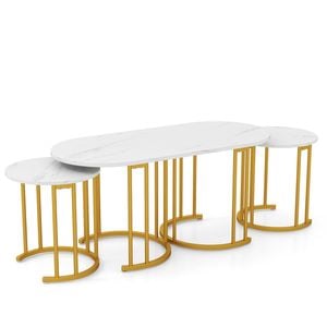Costway 3pcs Nesting Coffee Table Faux Marble Oval Side Tables